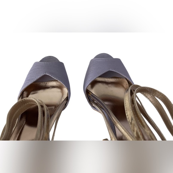 Qupid Canvas Sexy Peep Toe Killer Heels in Lavender gold Platform Size 7 1/2 - Picture 9 of 16
